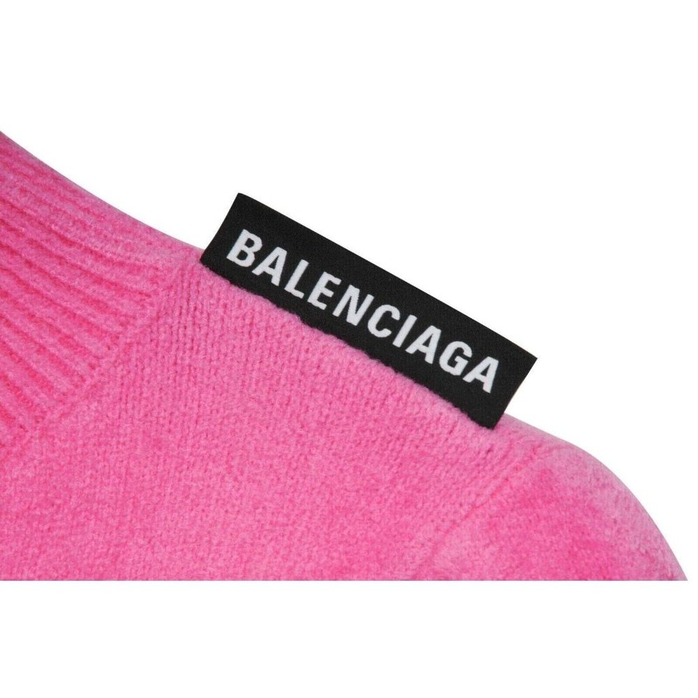 Balenciaga Women Turtleneck Sweater Shirt Small Pink Velvet Short Sleeve Stretch - Picture 5 of 9